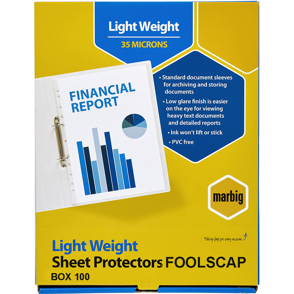 Image for MARBIG COPYSAFE SHEET PROTECTORS LIGHTWEIGHT FOOLSCAP BOX 100 from Albany Office Products Depot