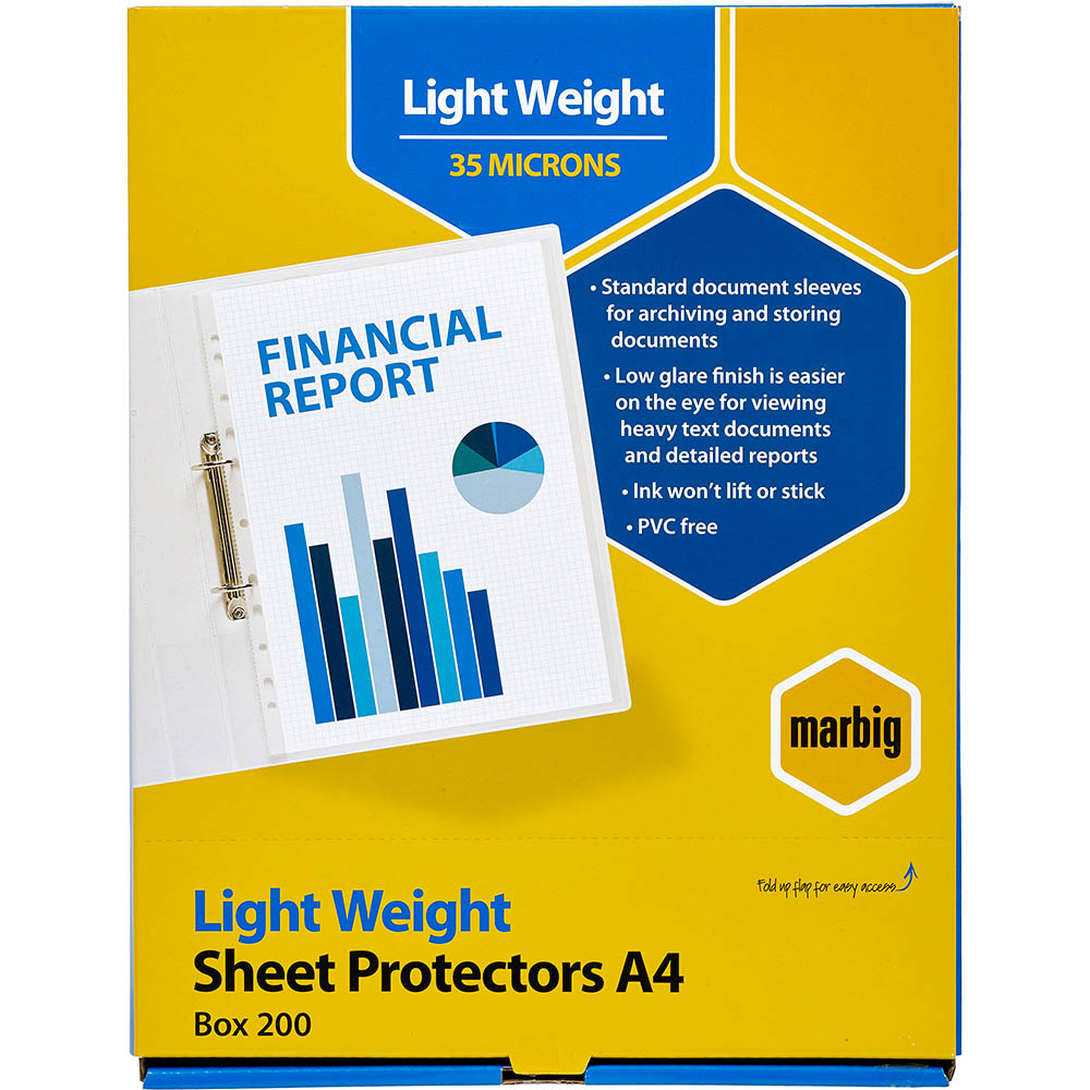 Image for MARBIG COPYSAFE SHEET PROTECTORS LIGHTWEIGHT A4 BOX 200 from Total Supplies Pty Ltd