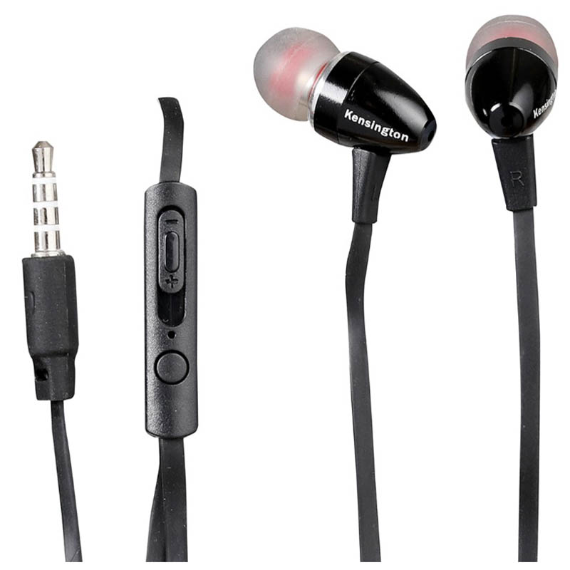 Image for KENSINGTON STEREO EARPHONES WITH MIC AND VOLUME CONTROL BLACK from Ross Office Supplies Office Products Depot