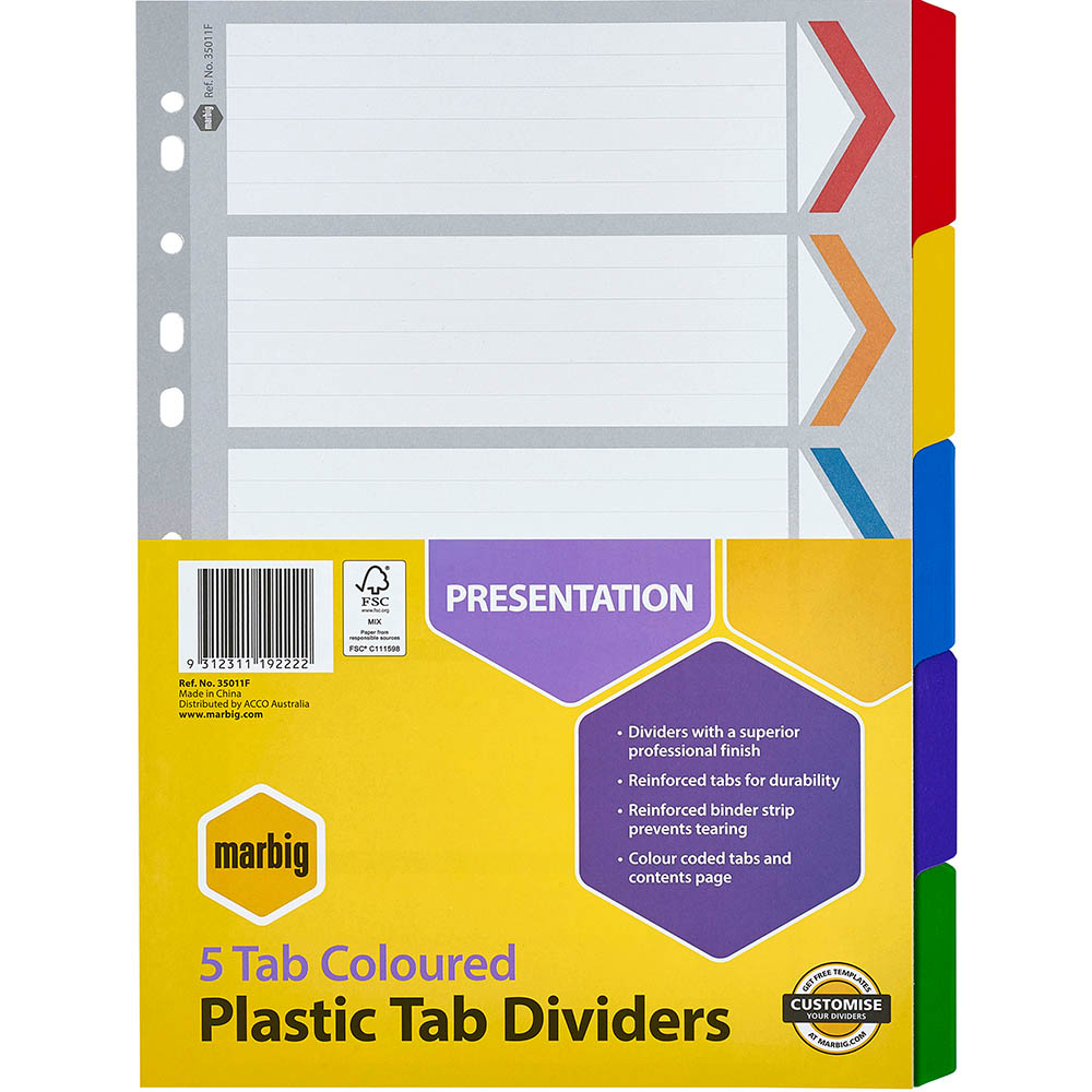 Image for MARBIG DIVIDER REINFORCED MANILLA 5-TAB A4 ASSORTED from Total Supplies Pty Ltd