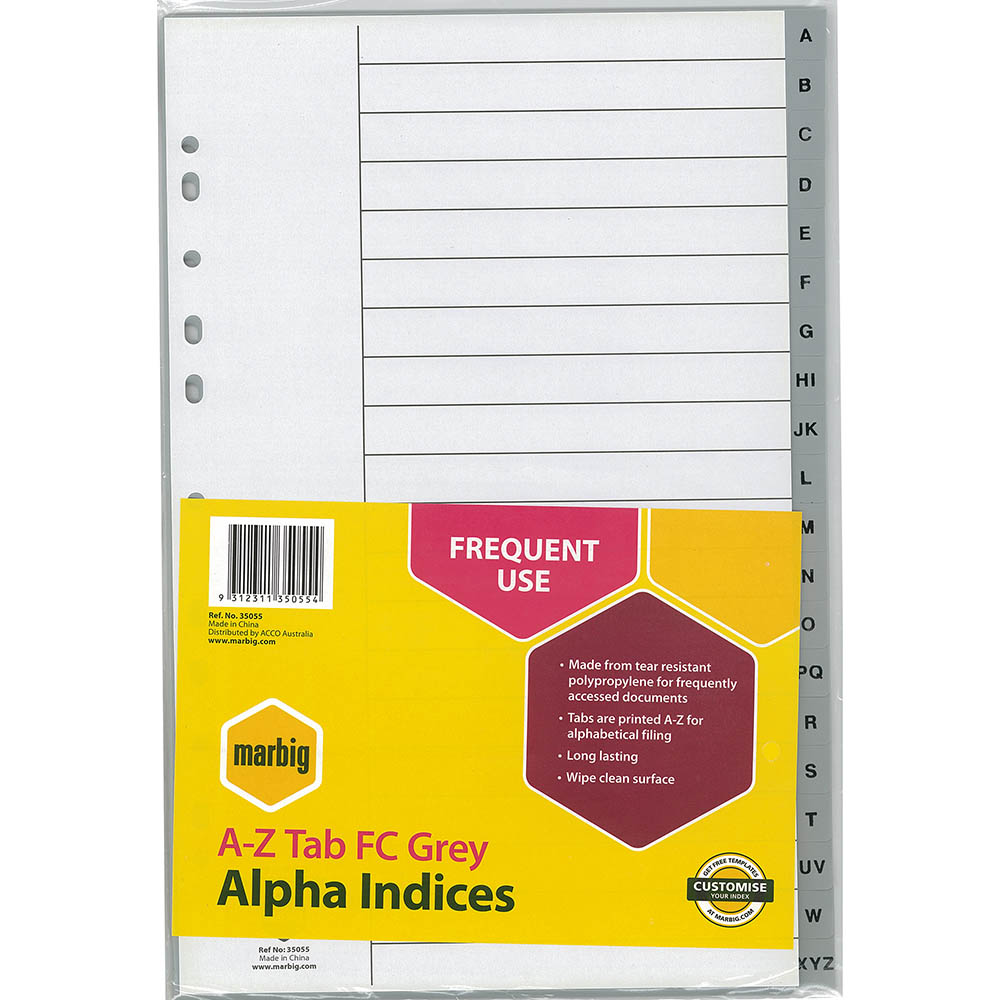 Image for MARBIG DIVIDER PP A-Z TAB FOOLSCAP GREY from OFFICEPLANET OFFICE PRODUCTS DEPOT