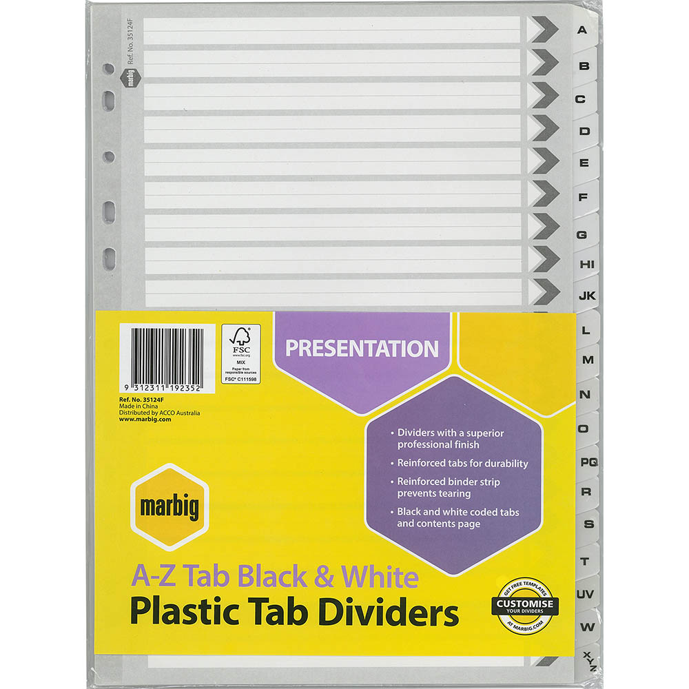 Image for MARBIG DIVIDER A-Z TAB A4 BLACK/WHITE from Office Products Depot Gold Coast