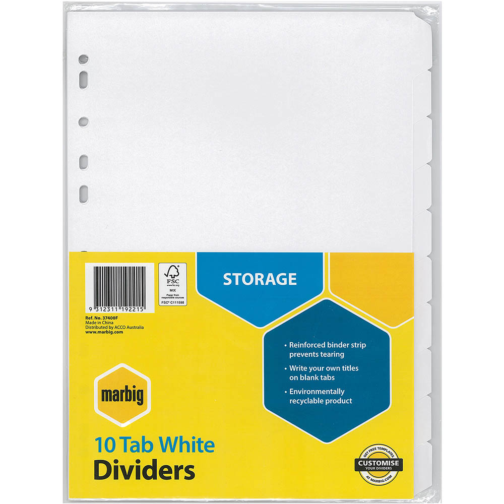 Image for MARBIG DIVIDER MANILLA 10-TAB A4 WHITE from Ross Office Supplies Office Products Depot