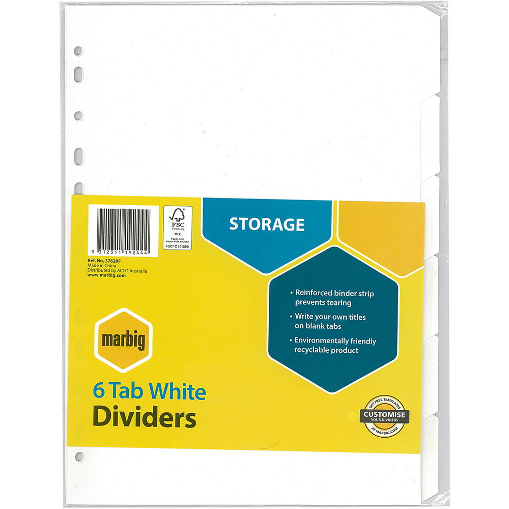 Image for MARBIG DIVIDER MANILLA 6-TAB A4 WHITE from MOE Office Products Depot Mackay & Whitsundays