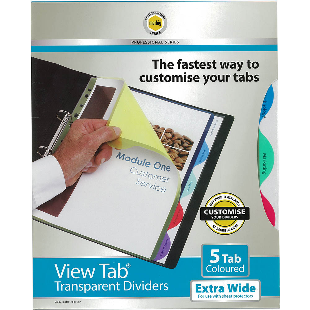 Image for MARBIG PROFESSIONAL SERIES EXTRA WIDE VIEW-TAB DIVIDER PP 5-TAB A4 ASSORTED from Office Products Depot
