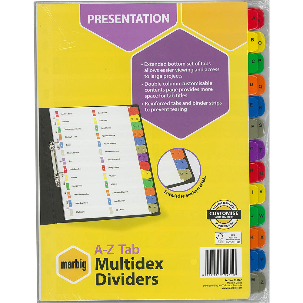 Image for MARBIG DIVIDER MULTIDEX MANILLA A-Z TAB A4 WHITE from MOE Office Products Depot Mackay & Whitsundays
