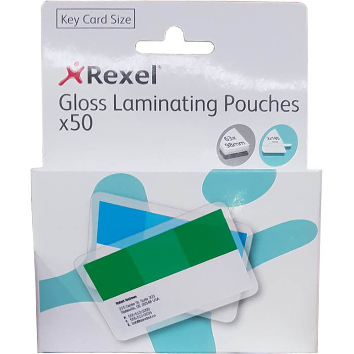 Image for REXEL GLOSS LAMINATING POUCH 180 MICRON KEY CARD 63 X 98MM CLEAR PACK 50 from Albany Office Products Depot
