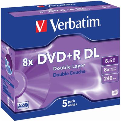 Image for VERBATIM DVD+R 8.5GB 8X DUEL LAYER JEWEL CASE PACK 5 from Margaret River Office Products Depot