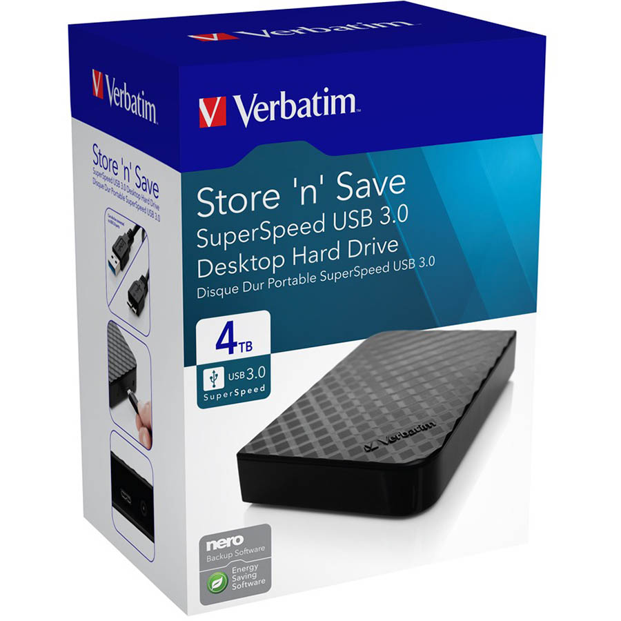 Image for VERBATIM STORE-N-SAVE GRID DESIGN USB 3.0 DESKTOP HARD DRIVE 4TB BLACK from Office Products Depot