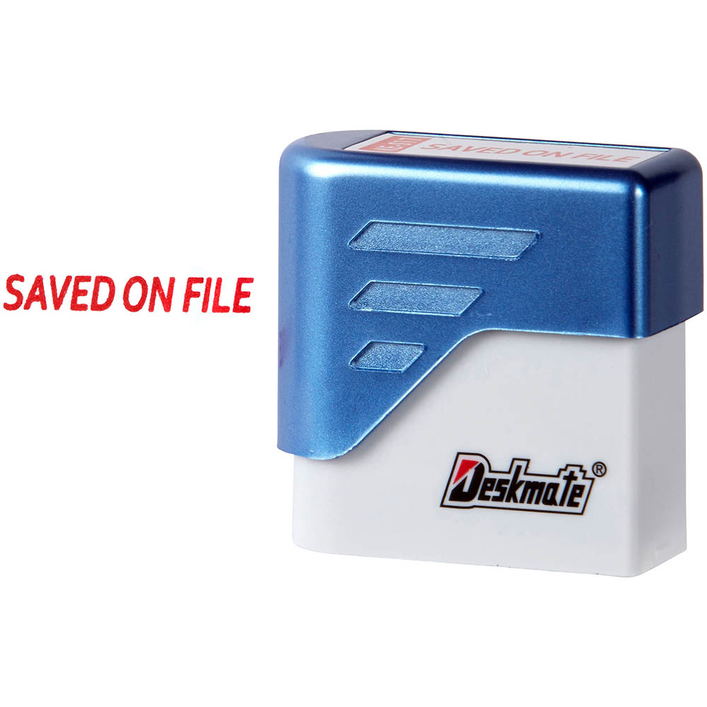 Image for DESKMATE PRE-INKED MESSAGE STAMP SAVED ON FILE RED from MOE Office Products Depot Mackay & Whitsundays