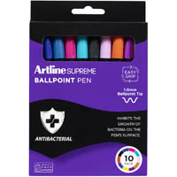 artline supreme antimicrobial ballpoint pen 1.0mm assorted brights pack 10