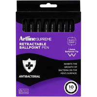 artline supreme antimicrobial retractable ballpoint pen 1.0mm black pack 10