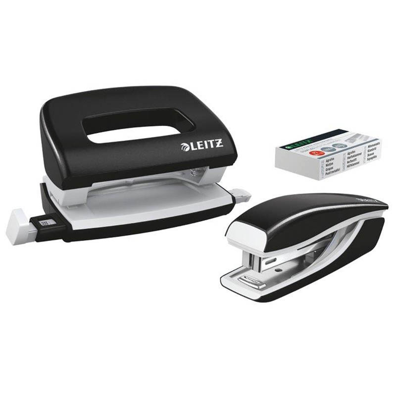 Image for LEITZ NEXXT WOW STAPLER AND PUNCH SET MINI BLACK from Ross Office Supplies Office Products Depot