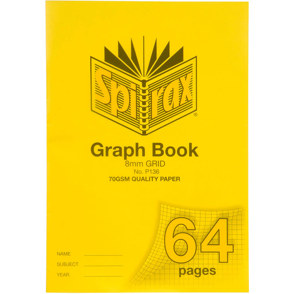 Image for SPIRAX P136 GRAPH BOOK 8MM GRID 64 PAGE A4 YELLOW from Office Products Depot