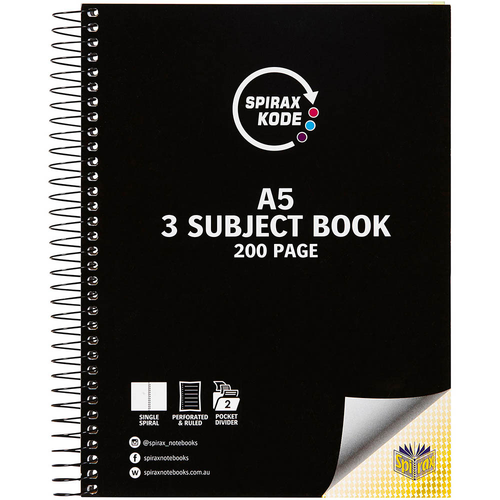 Image for SPIRAX KODE 3-SUBJECT NOTEBOOK A5 BLACK from Albany Office Products Depot
