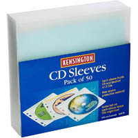 kensington cd/dvd sleeves white pack 50