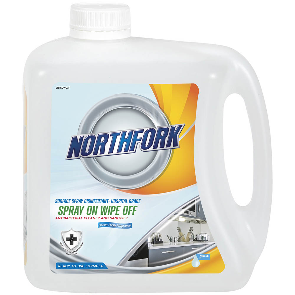 Image for NORTHFORK SURFACE SPRAY DISINFECTANT HOSPITAL GRADE SPRAY ON WIPE OFF 2 LITRE from Albany Office Products Depot