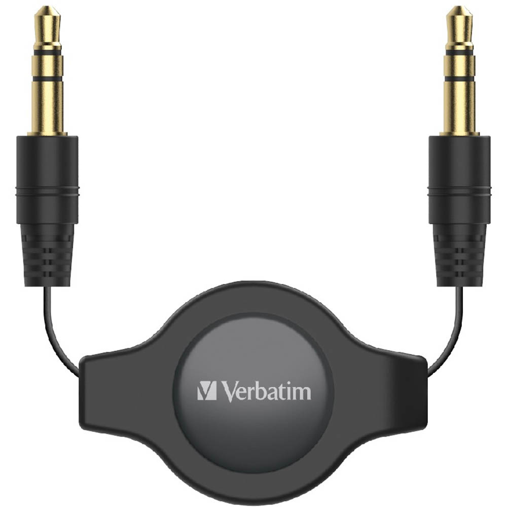 Image for VERBATIM AUX AUDIO CABLE RETRACTABLE 3.5MM 750MM BLACK from Office Products Depot