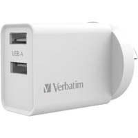 verbatim usb charger dual port usb-a 2.4a white