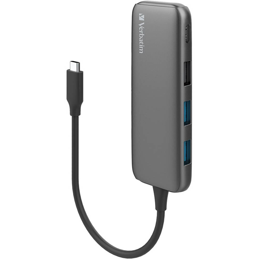 Image for VERBATIM 4-PORT HUB 1 X USB-C AND 3 X USB-A SPACE GREY from Office Products Depot