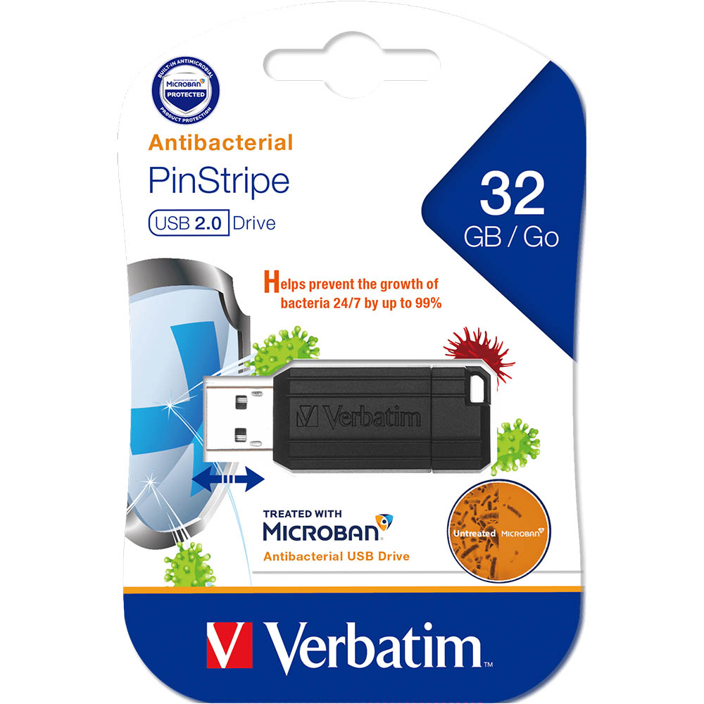 Image for VERBATIM MICROBAN STORE-N-GO PINSTRIPE USB FLASH DRIVE 2.0 32GB BLACK from MOE Office Products Depot Mackay & Whitsundays