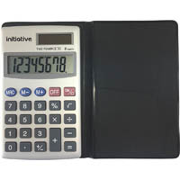 initiative pocket calculator 8 digit dual powered grey