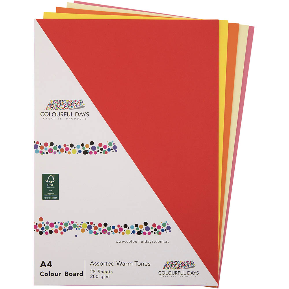 Image for COLOURFUL DAYS COLOURBOARD 200GSM A4 WARM ASSORTED COLOURS PACK 25 from Office Products Depot