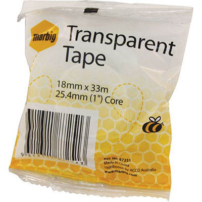 Image for MARBIG TRANSPARENT TAPE 18MM X 33M 25.4MM CORE from Albany Office Products Depot