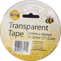 marbig transparent tape 24mm x 66m 76.2mm core