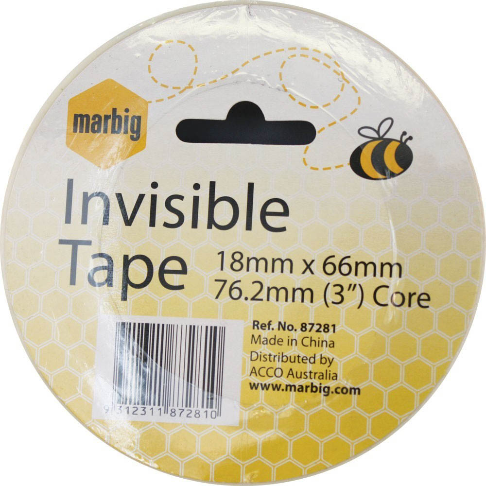 Image for MARBIG INVISIBLE TAPE 18MM X 66M 76.2MM CORE from MOE Office Products Depot Mackay & Whitsundays