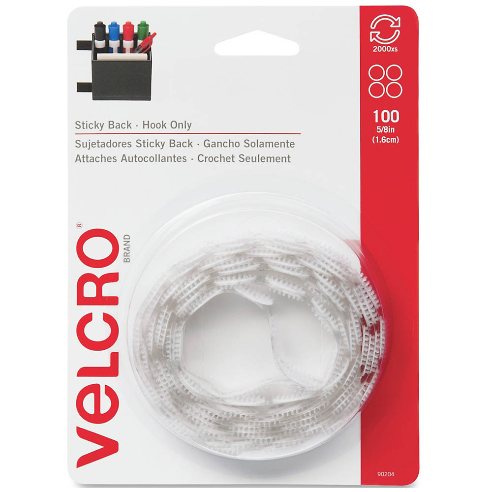 Image for VELCRO BRAND® HOOK ONLY DOTS 16MM WHITE PACK 100 from Total Supplies Pty Ltd