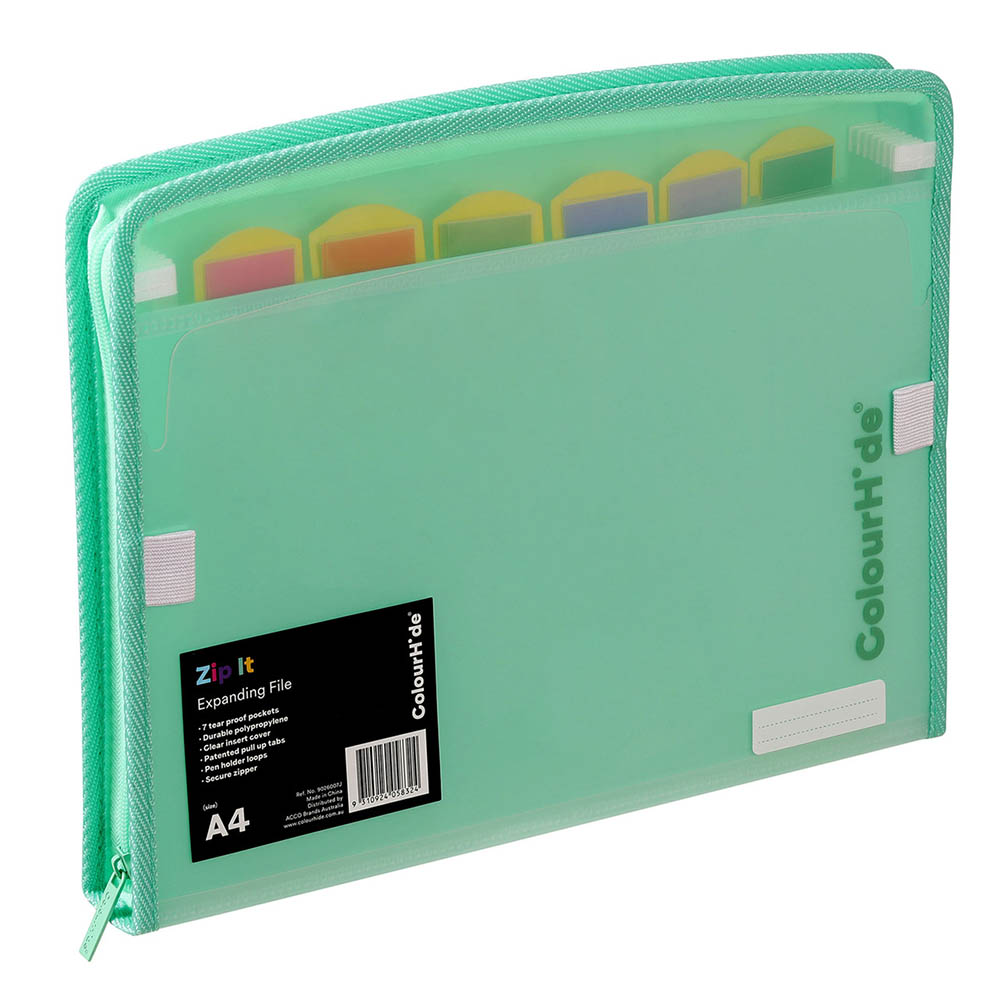 Image for COLOURHIDE  ZIP IT EXPANDING FILE A4 TEAL GREEN from Office Products Depot