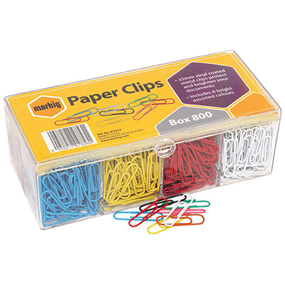 Image for MARBIG COLOURED PAPER CLIP LARGE 33MM ASSORTED BOX 800 from MOE Office Products Depot Mackay & Whitsundays
