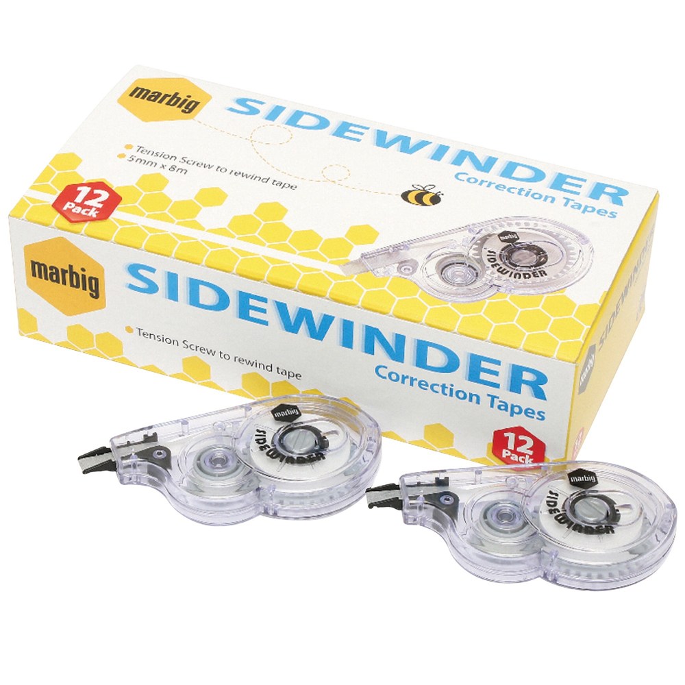 Image for MARBIG SIDEWINDER CORRECTION TAPE 5MM X 8M PACK 12 from Margaret River Office Products Depot