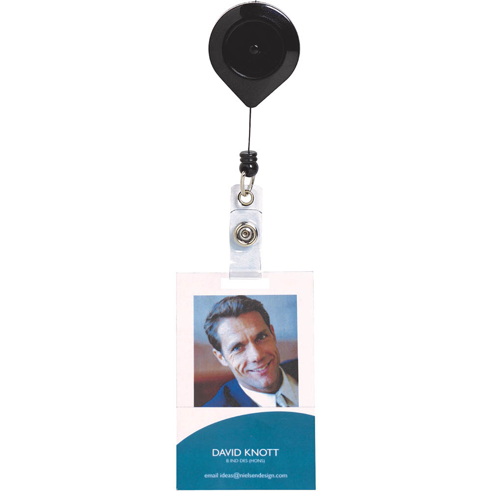 Image for REXEL ID RETRACTABLE CARD HOLDER REEL LOCKABLE BLACK HANGSELL from Total Supplies Pty Ltd