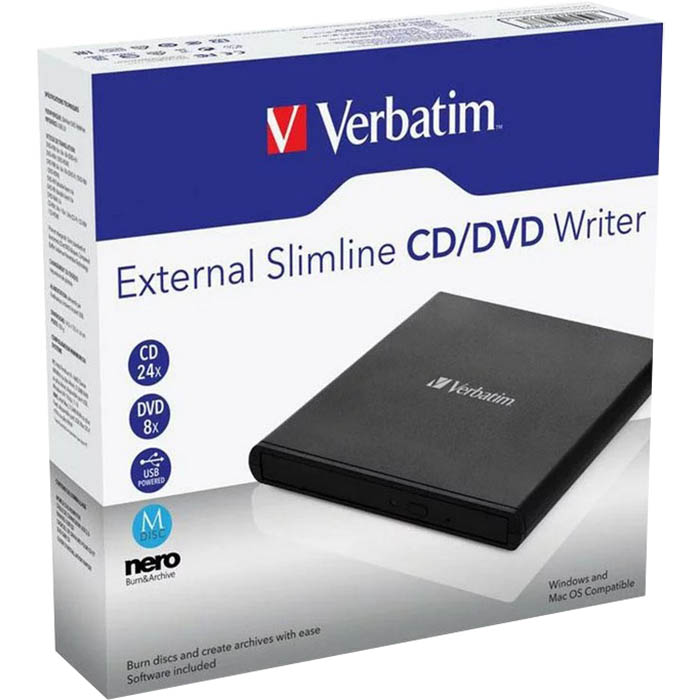 Image for VERBATIM EXTERNAL SLIMLINE MOBILE CD/DVD WRITER from MOE Office Products Depot Mackay & Whitsundays