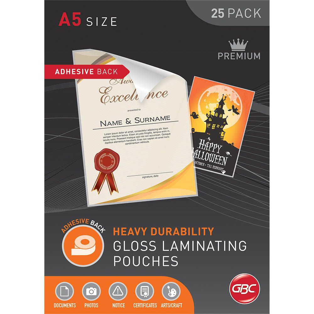 Image for GBC ADHESIVE LAMINATING POUCH 125 MICRON A5 CLEAR BOX 25 from OFFICEPLANET OFFICE PRODUCTS DEPOT