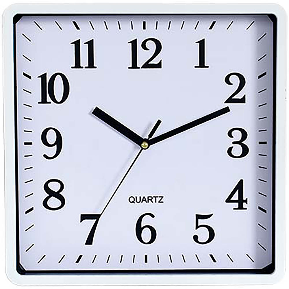Image for CARVEN WALL CLOCK SQUARE 250MM WHITE FRAME from MOE Office Products Depot Mackay & Whitsundays