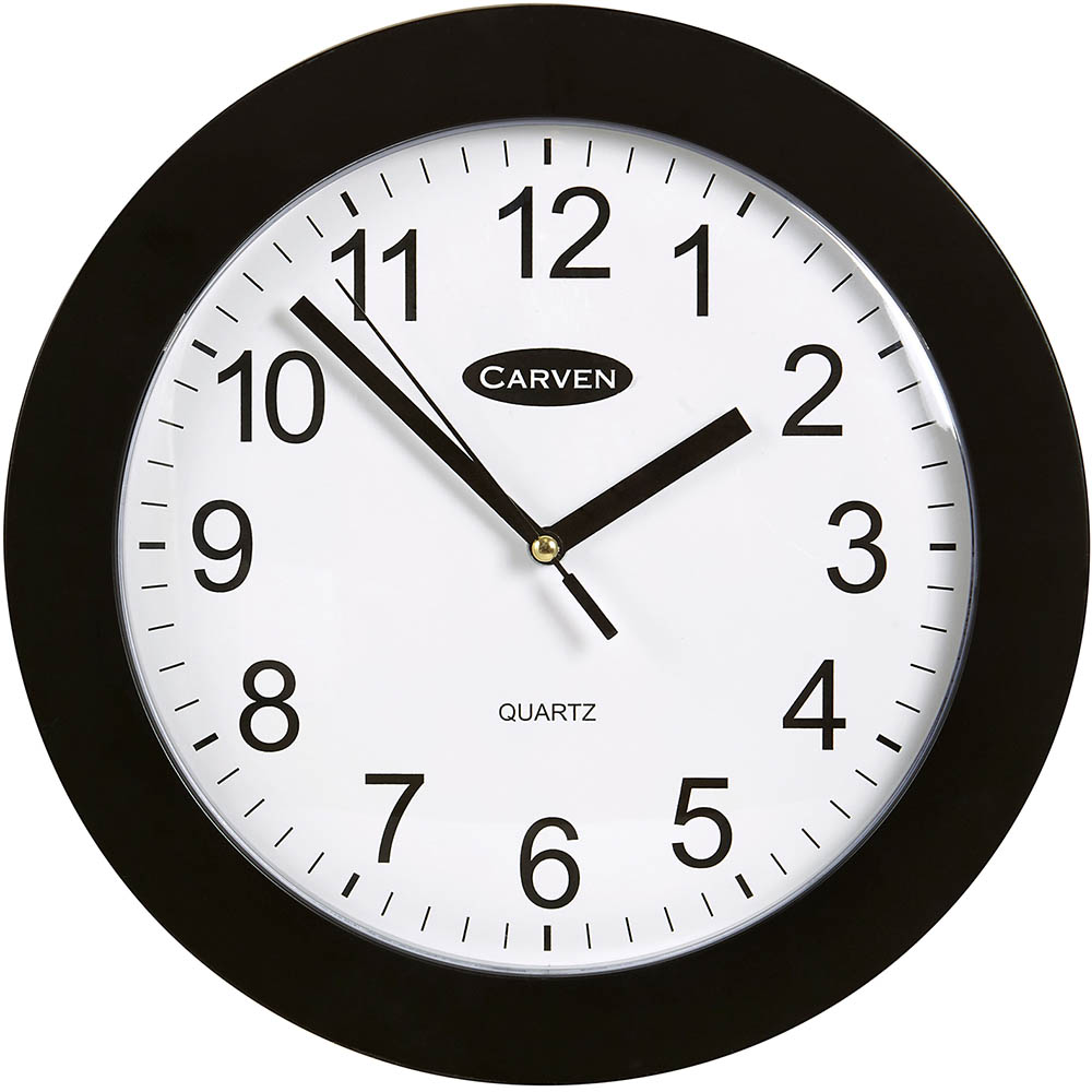 Image for CARVEN CLASSIC WALL CLOCK 250MM BLACK FRAME from MOE Office Products Depot Mackay & Whitsundays