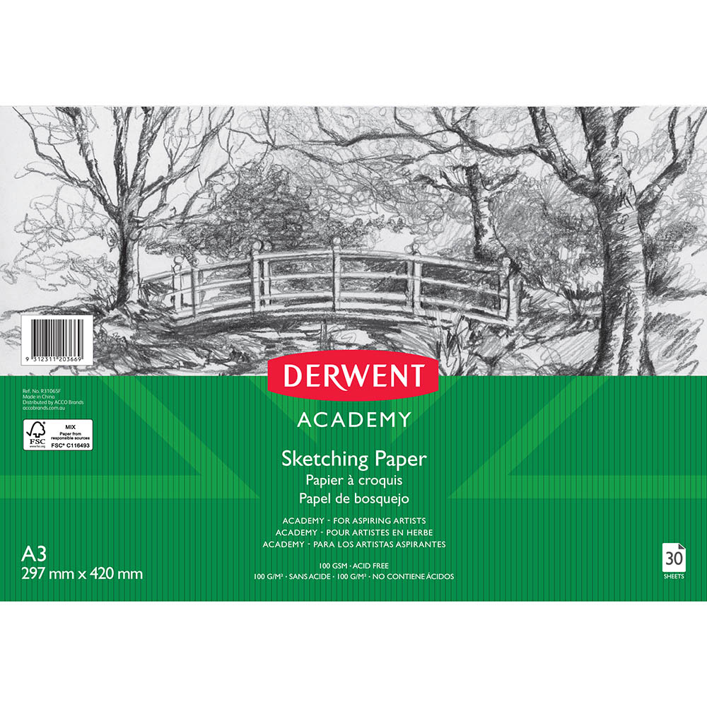 Image for DERWENT ACADEMY SKETCH PAD PORTRAIT 100GSM 30 SHEETS A3 from Ross Office Supplies Office Products Depot