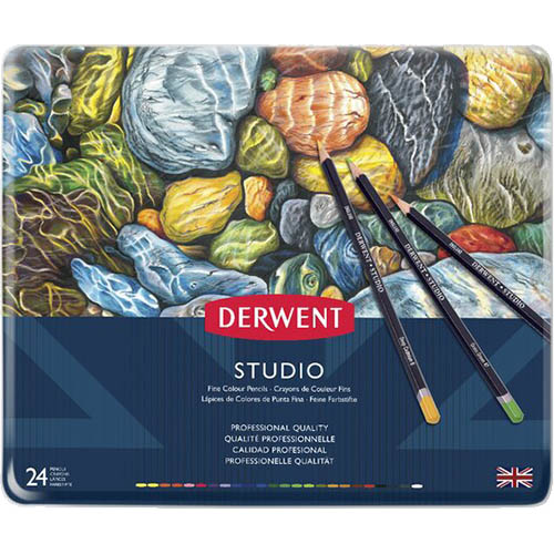 Image for DERWENT STUDIO COLOURED PENCILS ASSORTED TIN 24 from Ross Office Supplies Office Products Depot