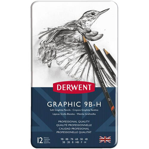 Image for DERWENT GRAPHIC SOFT PENCILS 9B-H TIN 12 from Barkers Rubber Stamps & Office Products Depot