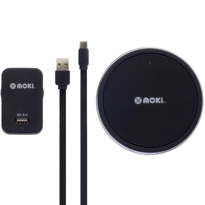 Image for MOKI QI WIRELESS RAPIDCHARGE CHARGING PAD 10W TYPE-C 3.0 BLACK from Ross Office Supplies Office Products Depot
