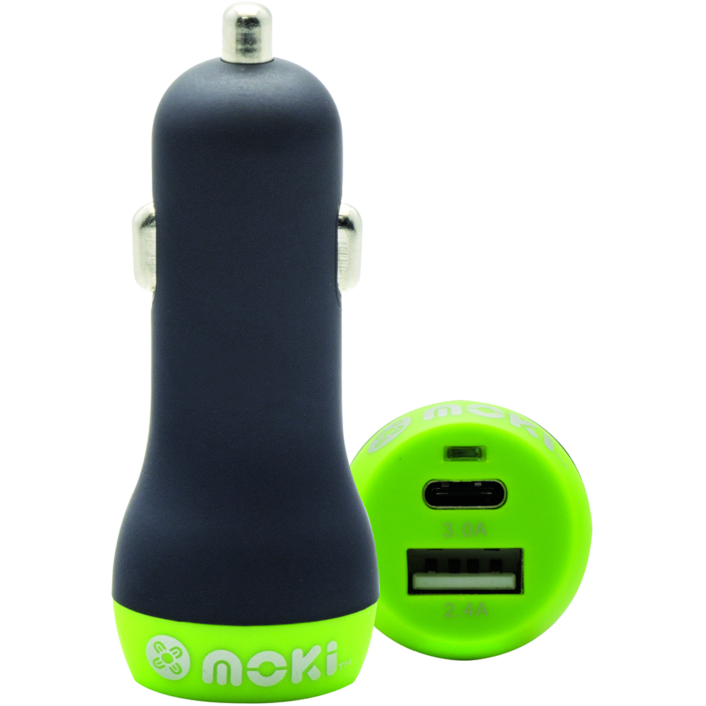 Image for MOKI CAR CHARGER+ USB-A AND USB-C 3.0 BLACK from Ross Office Supplies Office Products Depot