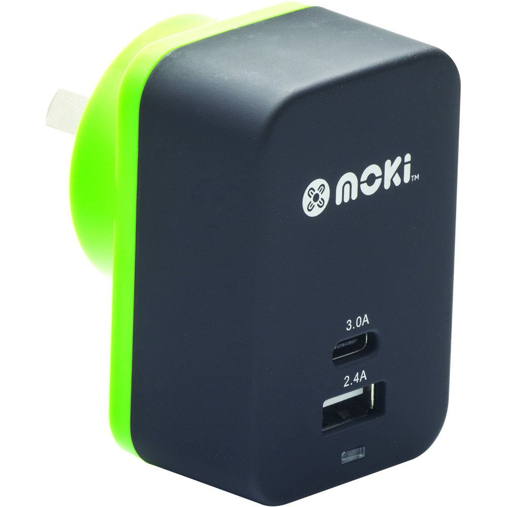 Image for MOKI WALL CHARGER+ USB-A AND USB-C 3.0 BLACK from MOE Office Products Depot Mackay & Whitsundays