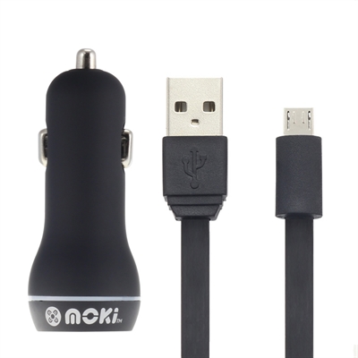Image for MOKI CAR CHARGER AND SYNCHARGE CABLE USB-A TO MICRO-USB 900MM BLACK from Albany Office Products Depot