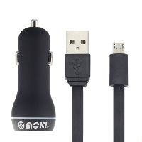 moki car charger and syncharge cable usb-a to micro-usb 900mm black