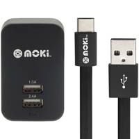 moki wall charger and syncharge cable usb-a to micro-usb 150mm black