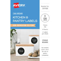 avery 39100 kitchen and pantry labels circle 75mm black chalkboard pack 8