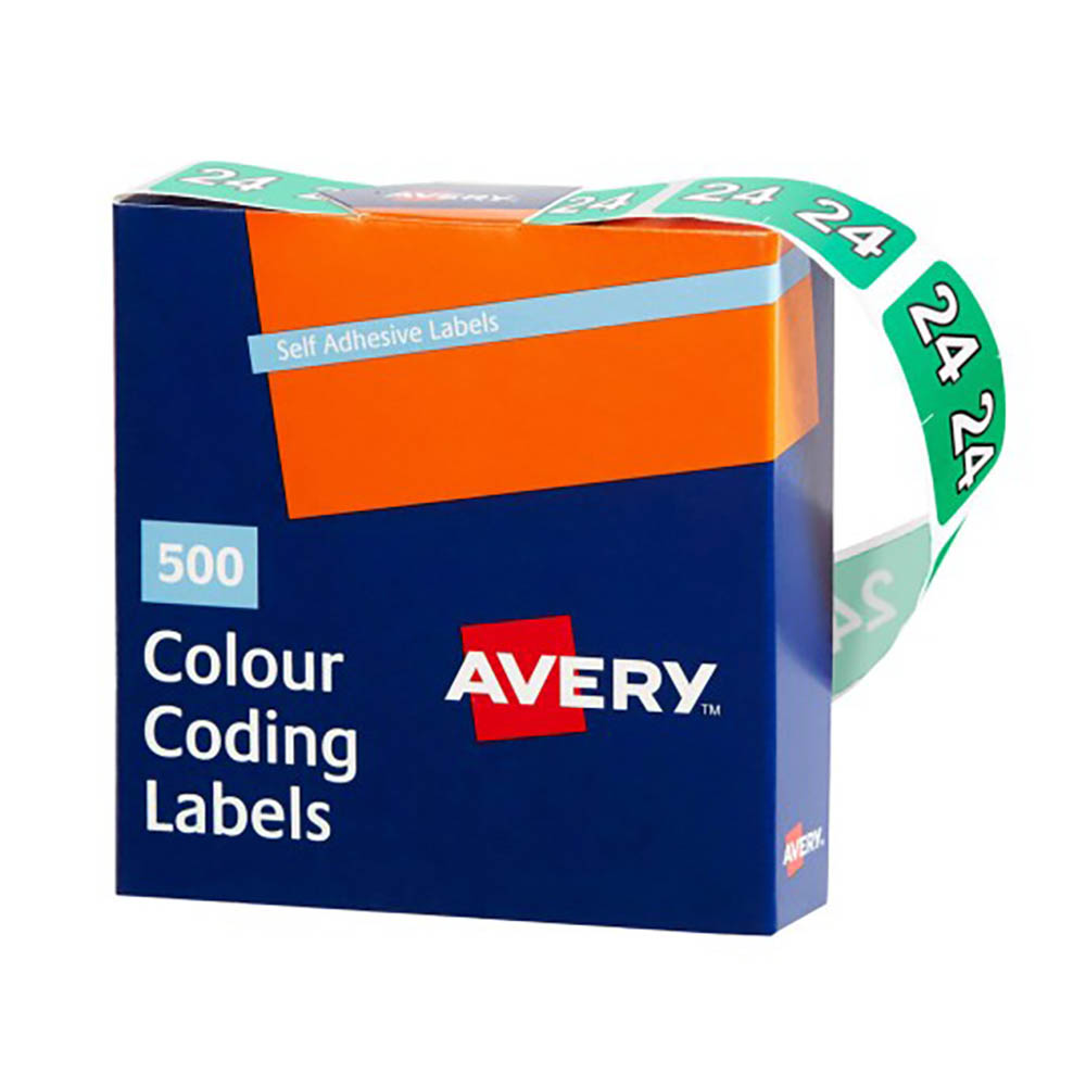 Image for AVERY 43274 LATERAL FILE LABEL SIDE TAB YEAR CODE 24 25 X 38MM GREEN BOX 500 from Barkers Rubber Stamps & Office Products Depot